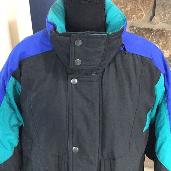 Dash Vintage Down Feather Women's Jacket, Large, Blue, Black, & Green - Picture 2 of 10